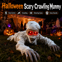 Momia Reptante de Halloween Animada Eléctrica Activada por Voz con Ojos LED Rojos Brillantes y Sonido de Terror 106cm