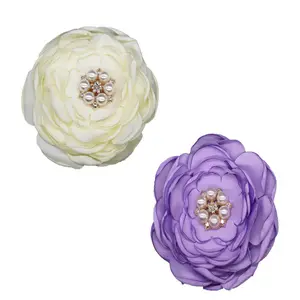 Elfenbein Stoff Blumen für die Dekoration, Perle Strass Satin Haar Blume künstliche handgemachte Blume