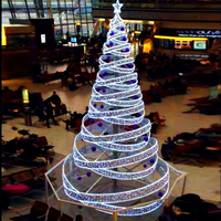 Sapin de Noël en fer forgé éclairé par LED, 16 mètres, design de luxe, avec étoile en sommet, ruban et nœud décoratif pour fêtes de fin d'année, éclairage festif