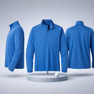 Sweat-shirt de golf bleu à col zippé, extensible dans 4 directions, confortable, coupe athlétique, manches longues, personnalisable, pour entraînement en extérieur - Product Image 1