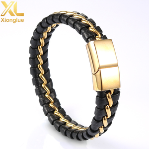 High Quality Mens Bangle 316L Stainless Steel Wire Gold Magnetic Clasp <b>Leather</b> <b>Bracelets</b> - Product Image 4