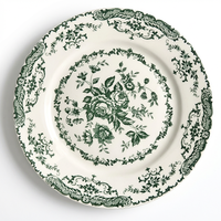 Assiette de table en céramique Rose Française en gros, motif floral classique, finition émaillée, idéale pour les salades italiennes, les desserts, la maison, les cafés et la restauration