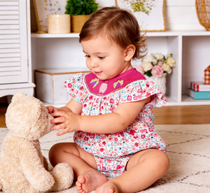 Hand Smocked Cotton Leaf Print Family Matching <strong>Outfits</strong> - <strong>Mom</strong> Midi Dress &amp; Baby Girl Romper Set - Product Image 6