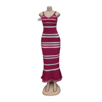 Nouveauté 2024 Robe Cintrée à Bretelles, Tricot Rayé, Décontractée et Sexy, Longueur Mi-Mollet, Robe Portefeuille pour Femme