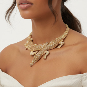Collier ras du cou pour femme Kaimei 2026, bijoux fantaisie, animal crocodile, entièrement serti de diamants, grand collier punk pour femme, collier animal pour femme - Product Image 3