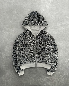 Sweat à capuche zippé unisexe en molleton imprimé léopard personnalisé, épais, avec impression sérigraphique et broderie, double couche, fermeture éclair réversible - Product Image 3