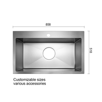Évier de cuisine coréen en acier inoxydable 304, grand bac unique, fait main, noir mat, avec panier égouttoir, design moderne, garantie 3 ans - Vente chaude