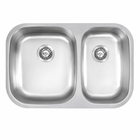 Évier de cuisine double à deux trous en acier inoxydable 304, fabrication industrielle, finition brossée, pour montage sous plan, calibre 16/18, OEM