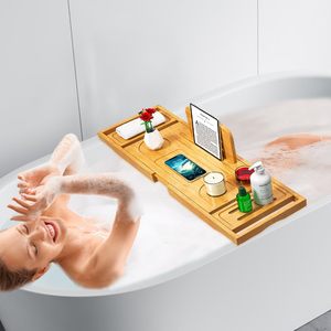 Nouveau Plateau de Baignoire Moderne Extensible Antidérapant Léger Compatible avec la Plupart des Baignoires, Support de Lecture pour Livres sur <span class=keywords><strong>Pont</strong></span> de Baignoire Extensible - Product Image 2