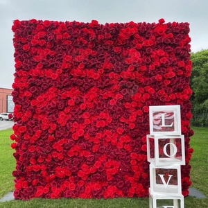 JFW-48 Artificial Flowers Wedding Decor Flower Wall Panel Fabric Rolling Up Curtain Flower Wall Backdrop For Party Wedding