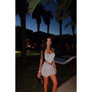 ชุดเซ็ตเสื้อและกางเกงผ้าคอตตอนผสมสแปนเด็กซ์ ลายพิมพ์เรียบ สีเทา รุ่น Lady's Grey Nessa Glitter สำหรับใส่ลำลองในชีวิตประจำวัน ไซส์ XL เหมาะสำหรับฤดูใบไม้ผลิ/ฤดูร้อน - Product Image 1