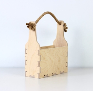 Vente directe usine : Caddie à bouteilles en contreplaqué CNC avec poignée en corde épaisse, boîte cadeau réutilisable en bois pour boissons, idéal pour brasserie - Product Image 1