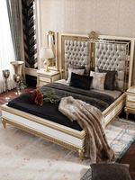 Neues Europäisches Design Massivholz Geschnitztes Französisches Luxus-Villa Schlafzimmermöbel Stoffbezogenes Doppelbett 1800x2000cm
