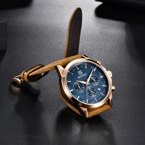 Montre à quartz pour homme Benyar, chronographe analogique, phase de lune, date, luminescente, bracelet en cuir marron, boîtier de 10 mm - Product Image 2