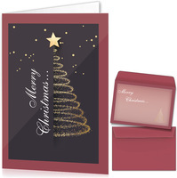 Tarjeta de Felicitación Navideña 3D con Diseño de Árbol de Navidad Semi-Oculto, Tarjeta Plegable en Forma de Sobre, Papel Ecológico, Tamaño Personalizado