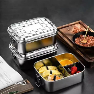 Lonchera de acero inoxidable 304 con compartimentos cuadrados de doble capa para estudiantes y trabajadores de oficina. - Product Image 1
