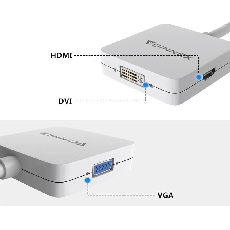 Konverter Mini DP Ke HDMI 4K * 2K 3 Dalam 1, DisplayPort DP Ke HDMI/DVI/VGA Adaptor