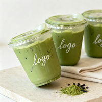 Gobelets en plastique transparents jetables en forme de U pour boissons froides, café matcha, avec couvercles et pailles, personnalisables avec logo imprimé sur étiquette PET