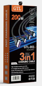 Cable de Carga Multifunción GTL-003 3 en 1, Cable de Carga Trenzado de Nailon, Enchufe Convertible de 200w para iPhone y Samsung - Product Image 6