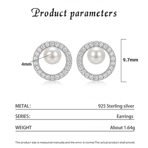 Pendientes de Plata S925 con Círculo Abierto, Halo de Circonitas y Perla, Joyería Geométrica Redonda con Diamantes y Perlas, Regalo Elegante para Mujeres y Niñas - Product Image 2