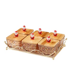 Ensemble de bols à servir en verre moderne <span class=keywords><strong>2022</strong></span>, pour en-cas, fruits secs, avec plateau en métal, boîtes à bonbons de <span class=keywords><strong>Noël</strong></span> avec couvercle en bambou - Product Image 1