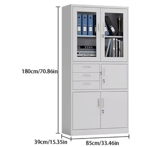 Librería de Oficina de Acero Contemporánea y Resistente en Oferta, 4 Puertas Corredizas de Vidrio Ajustables, Archivador para Oficina en Casa, Escuelas - Product Image 2