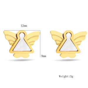 Angel <b>Stud</b> <b>Earrings</b> 12mm Gold With Shell Inlay Stainless Steel For Women Gift Jewelry - Product Image 2