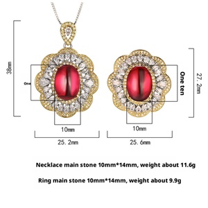 Minimalist Eco-friendly Copper Gold Plated Jewelry <b>Set</b> 10*14mm Red Cubic Zirconia High-grade Necklace <b>Rings</b> <b>Set</b> - Product Image 2