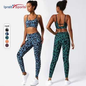Ensemble de Yoga 2 pièces pour femmes, Sexy, tenue de sport, soutien-gorge et Leggings, avec impression léopard, Logo personnalisé