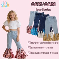 Celana Jeans Denim Lebar Berpayet Khusus untuk Anak, Celana Koboi Anak Perempuan, Pakaian Anak Perempuan, Celana Training & Celana Panjang Model Flare untuk Anak