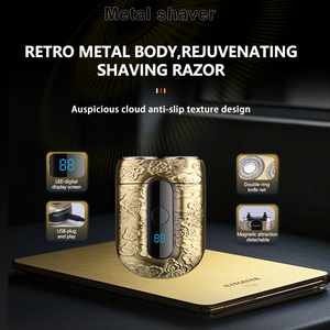KEMEI Km-t105 Mini <span class=keywords><strong>rasoir</strong></span> à barbe électrique à grande vitesse Bronze Matel Relief Type C Mens Razor Led Display Shaving Tools Twin Heads - Product Image 4