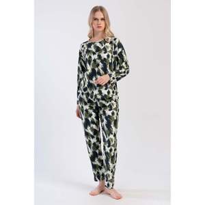 Ensemble de pyjama pour femmes en microfibre Microsoft Marla, col bas, manches longues, avec poches ovales, col ajusté confortable, vêtements de nuit - Product Image 3