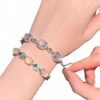 Colliers et bracelets de luxe de haute qualité pour femmes, avec pendentif en pierre rose sculptée, halo de cristal, bijoux élégants personnalisés