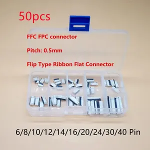 50pcs/盒装翻盖式底部接触类型0.5毫米螺距向下6/8/10/12/14/16/20/24/30/40引脚FFC FPC连接器套件