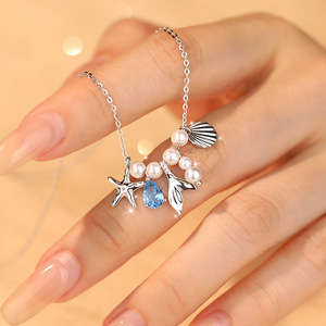 S925 <b>Sterling</b> <b>Silver</b> Ocean Theme Pendant <b>Necklace</b> Starfish Shell <b>Pearl</b> Blue Crystal Romantic Women Vacation Fine Jewelry - Product Image 3