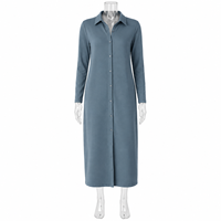 Robe chemise midi à manches longues, boutonnée sur le devant, col classique, robe décontractée, tricot uni teint