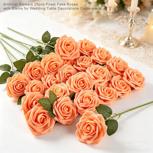 Fleurs artificielles, 25 pièces, roses <span class=keywords><strong>en</strong></span> mousse avec tiges pour décorations de table de mariage, centres de table, vente <span class=keywords><strong>en</strong></span> gros, bricolage - Product Image 1