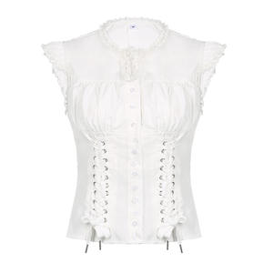 Camisetas <span class=keywords><strong>de</strong></span> verano con diseño <span class=keywords><strong>de</strong></span> cordón <span class=keywords><strong>de</strong></span> maíz personalizado para mujer, Camisetas básicas con tiras y mangas voladoras - Product Image 3