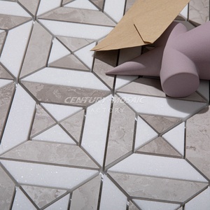 Mosaico del secolo pietra naturale marmo cucina Backsplash piastrelle mosaico Beige striscia <span class=keywords><strong>bianca</strong></span> bagno mosaico piastrelle decorazione della pavimentazione della parete - Product Image 1