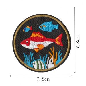 Iron-on Embroidered Colorful Marine Life Seaweed Cartoon <b>Ornamental</b> Fish Round Cloth Patch for Clothes Hats - Product Image 5
