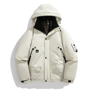 Veste polaire décontractée pour homme avec logo personnalisé, style américain, longue, chaude, confortable, à capuche, coupe-vent, avec fermeture éclair, idéale pour l'extérieur en hiver - Product Image 1