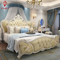 Lit double de luxe européen en bois sculpté avec diamants, style princesse, 1,8 m, pour chambre principale, en cuir