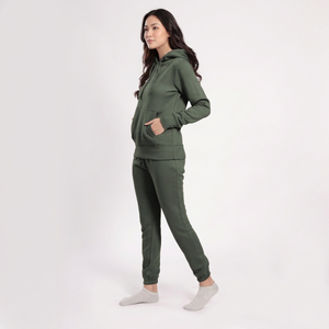 Ensemble Sportif Automne Femme Grande Taille : Sweat à Capuche Élégant Zippé 100% Coton et Pantalon Ample à Taille Élastique et Jambes Larges Ornées de Perles - Product Image 4