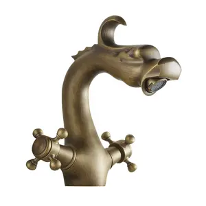 European Style Dragon Shaped dual handles antique cold hot water basin tap mixing faucet