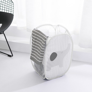 HeDou <b>Collapsible</b> Laundry Basket Round Grey Elephant Design Space Saving <b>Storage</b> For Bathroom Clothing - Product Image 1