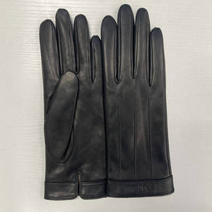 Gants en cuir d'agneau véritable pour homme, doublure en laine d'<span class=keywords><strong>hiver</strong></span>, en cuir de mouton noir, vente en gros, support d'échantillons - Product Image 5