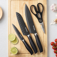 Ensemble de couteaux de cuisine durables en acier inoxydable à bord droit, revêtement antiadhésif noir, acier allemand, 7 pièces, OEM avec logo personnalisé