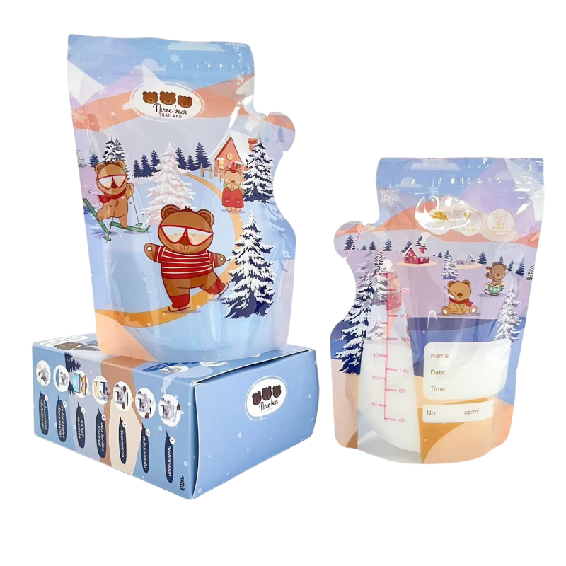 Hot Selling 250ml/8oz Breast Milk Storage Bag Easy Pour Spout BP Free Cartoon Pattern Design Breast Feeding Bags