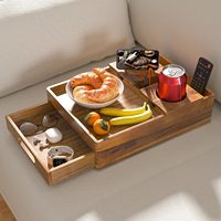 Support de tasse pour canapé en bois d'acacia, plateau de canapé 7-en-1, table d'appoint avec tiroir coulissant pour ranger les objets, rotation à 360° °   Support de téléphone pour collation
