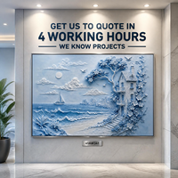 Art mural texturé 3D sculpté Voilier Tour de Villa Côtière Surf, Cadre Argenté, pour Hall d'Hôtel, Foyer, Hôtel de Station Balnéaire, Personnalisé, Vente en Gros, OEM